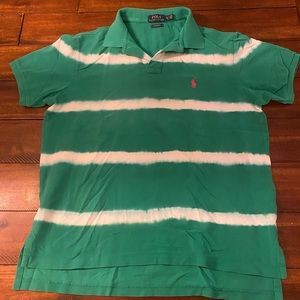 Green and White Washed Striped Polo